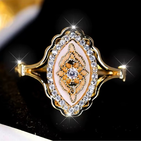 Delicate Gold Oval Zircon Ring size 7, 8 - Picture 2 of 3